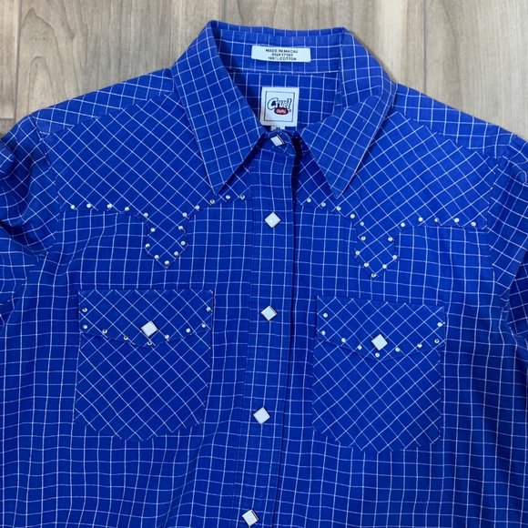 Cruel Girl Long Sleeve Blue White Check Western Shirt M - Picture 6 of 12